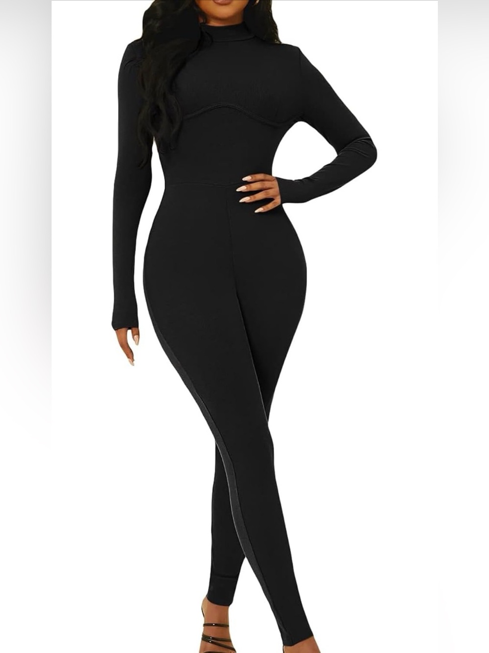 MakeMeChic Mock Neck Long Sleeve Unitard Jumpsuit Bodysuit Pants